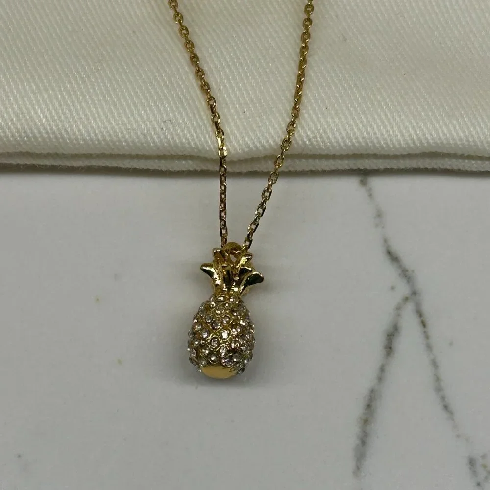 NEW Kate Spade By The Pool Gold Plated Pave Pineapple Necklace & Earrings Set - Picture 5 of 7